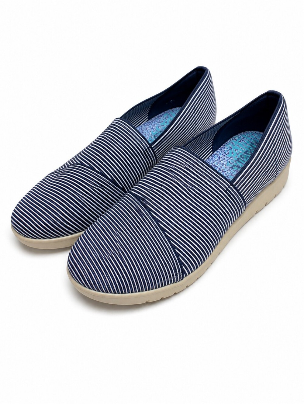 Yuu Women's Navy & White Striped Slip-On Comfort Flats Size 8